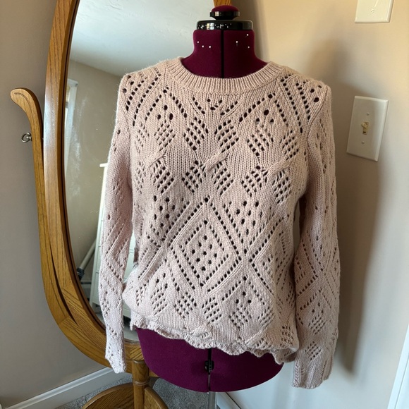 LOFT L Large Women's Pink Lace Knit Pullover Wool Sweater - Picture 2 of 6